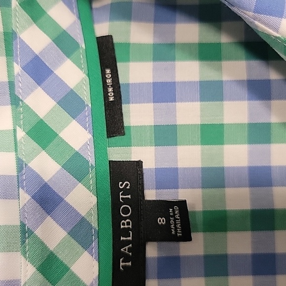 Talbots, Size 8 Blue, Green & White Checkered Sleeveless Shirt, Scalloped Edges - Picture 10 of 11